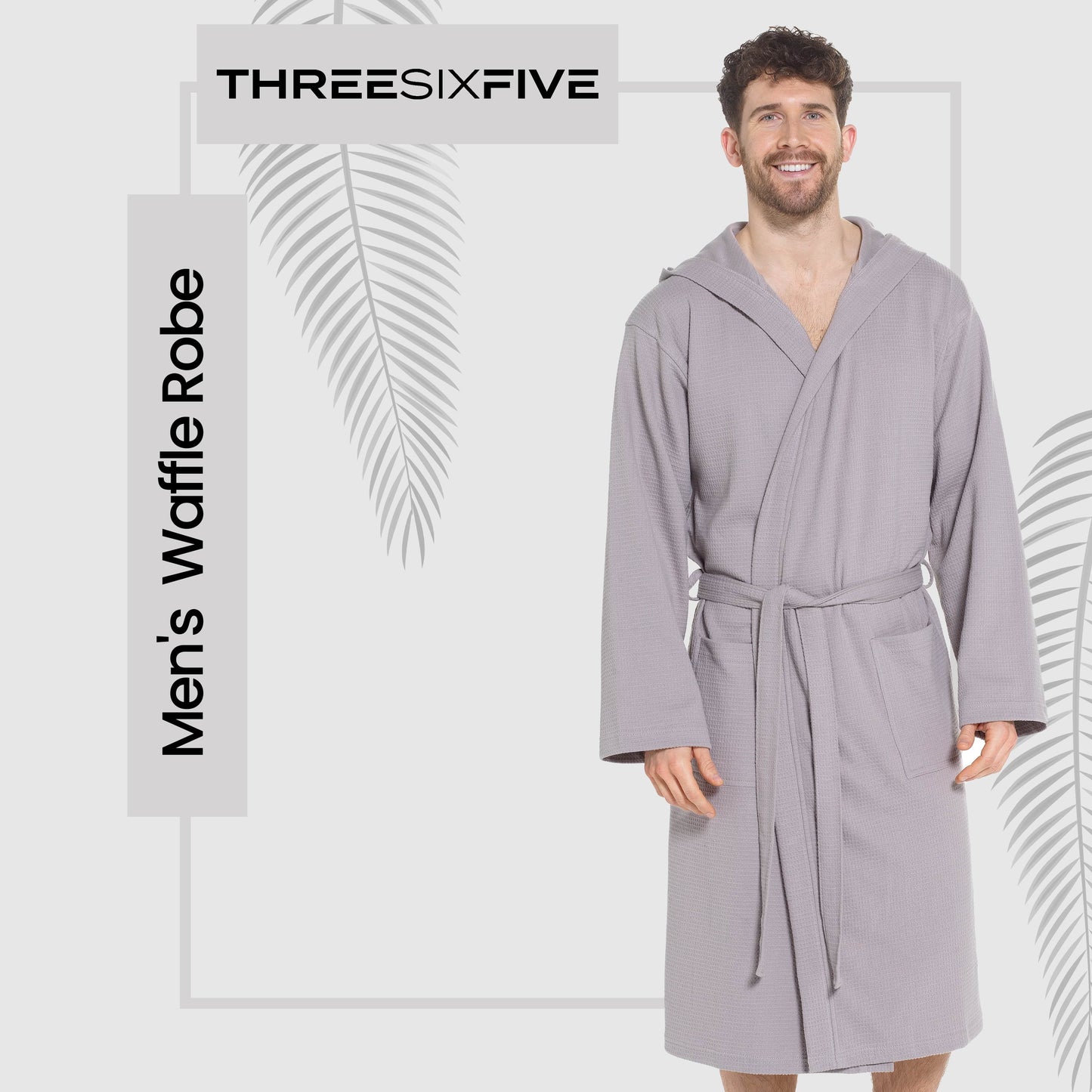 Men’s Hooded Waffle Cotton Bathrobe Grey