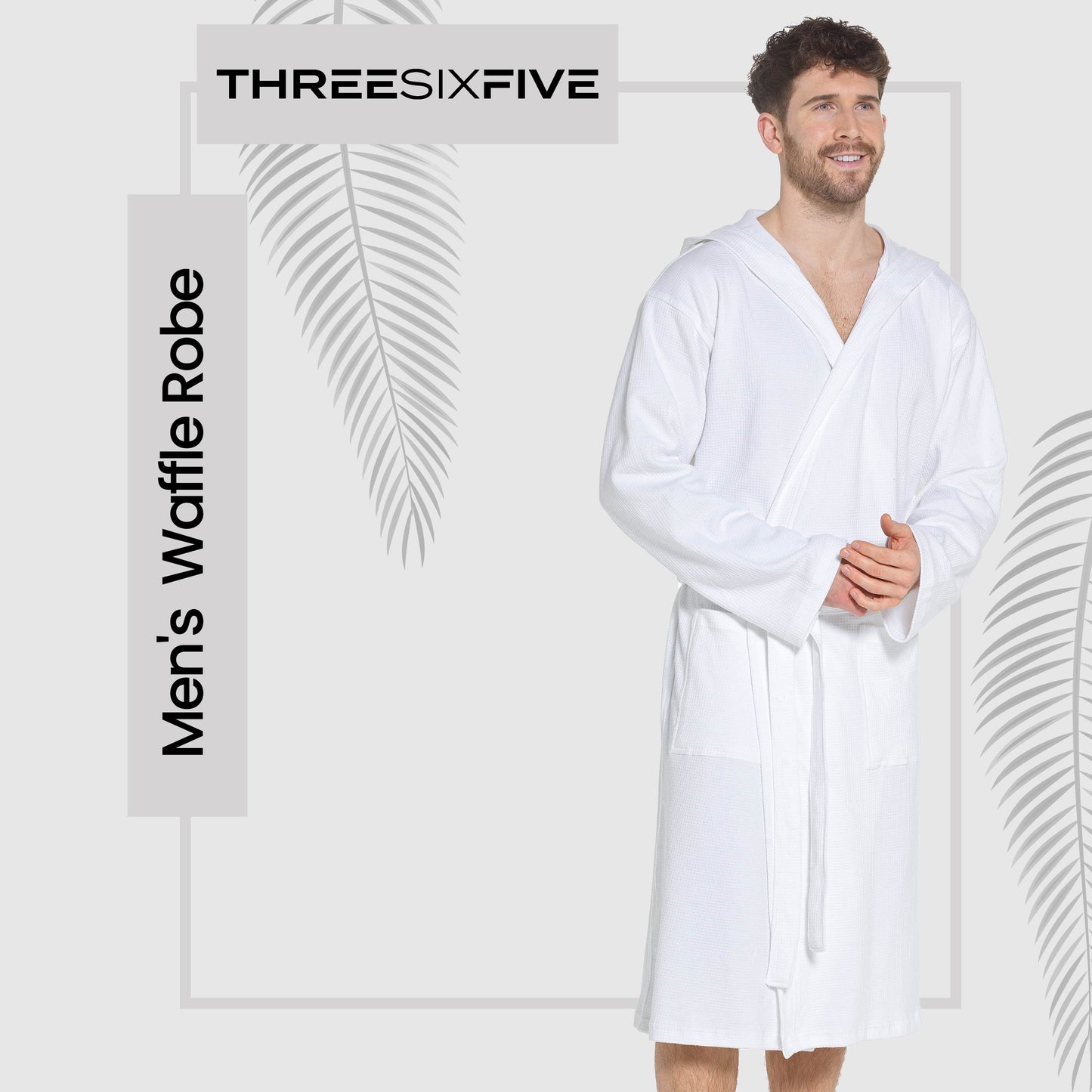 Men’s Hooded Waffle Cotton Bathrobe White