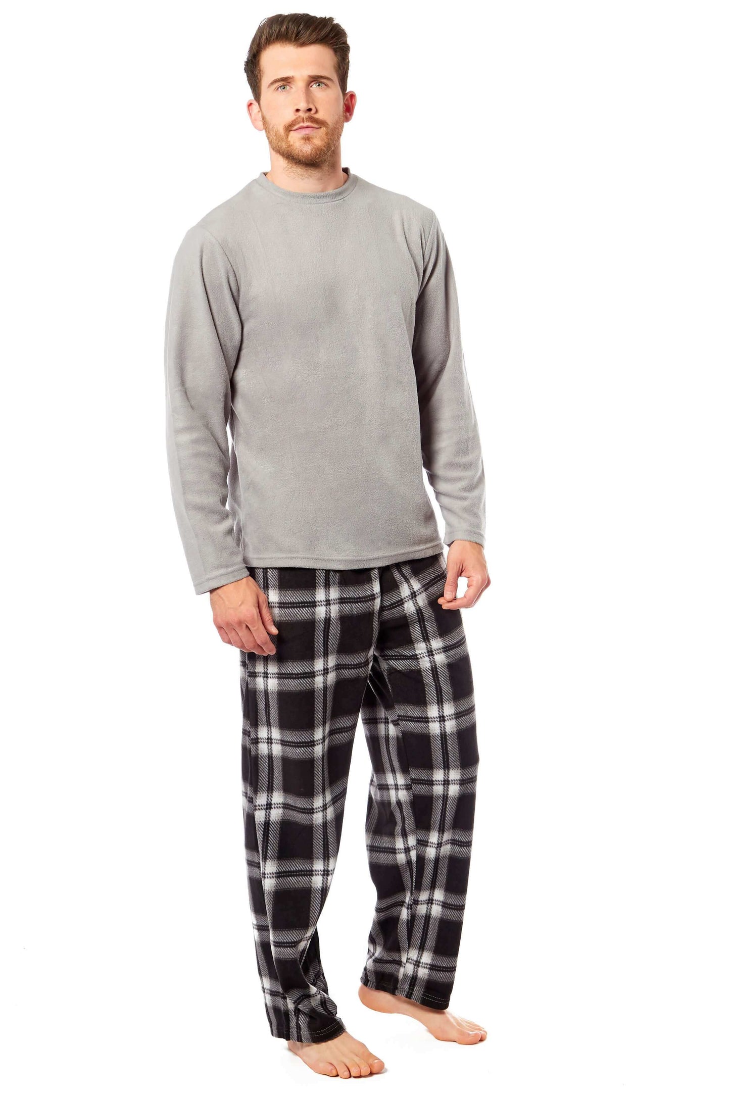 Men's Thermal Fleece Pyjama Set with Stylish Check Pants