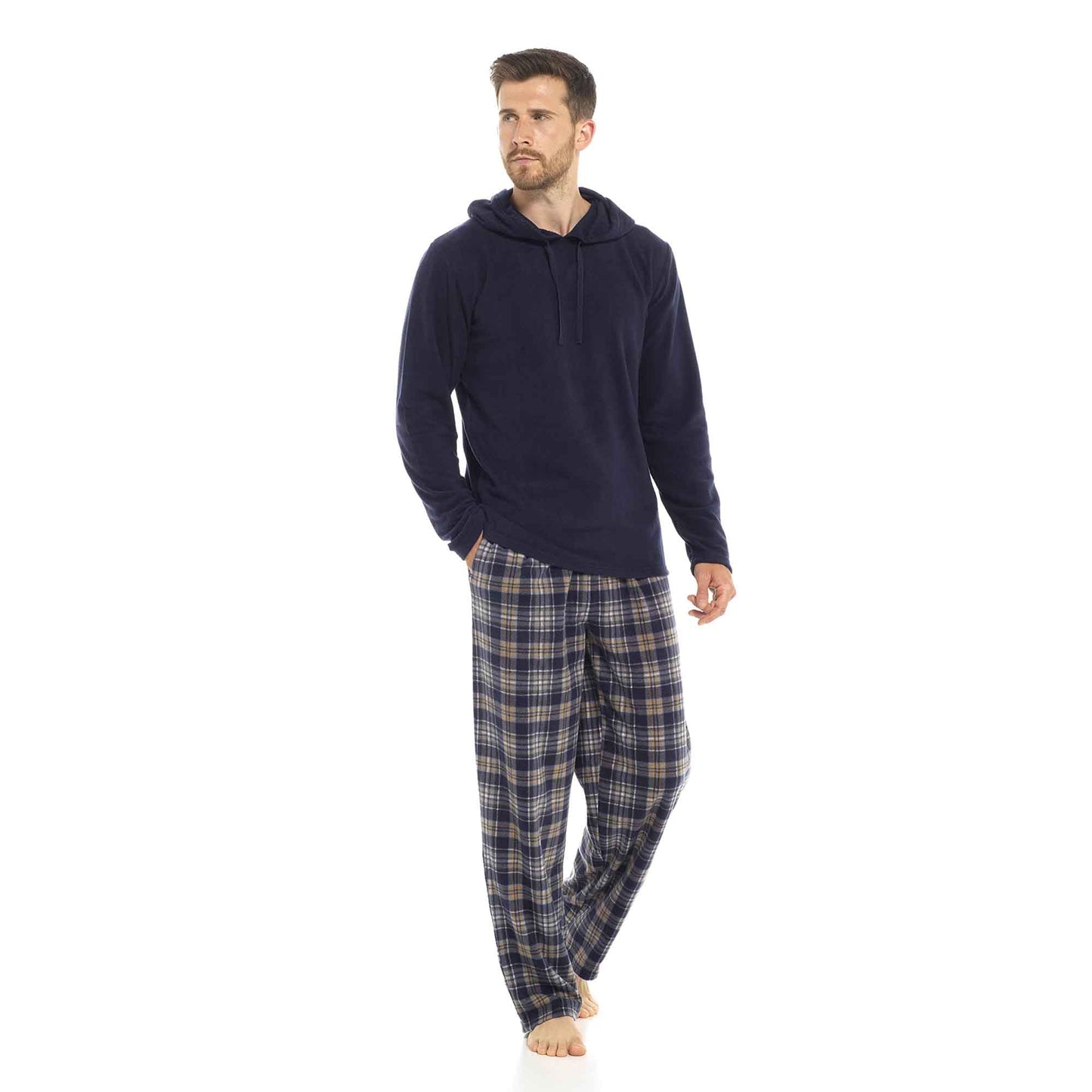 Men's Winter Hooded Check Fleece Pyjama Set