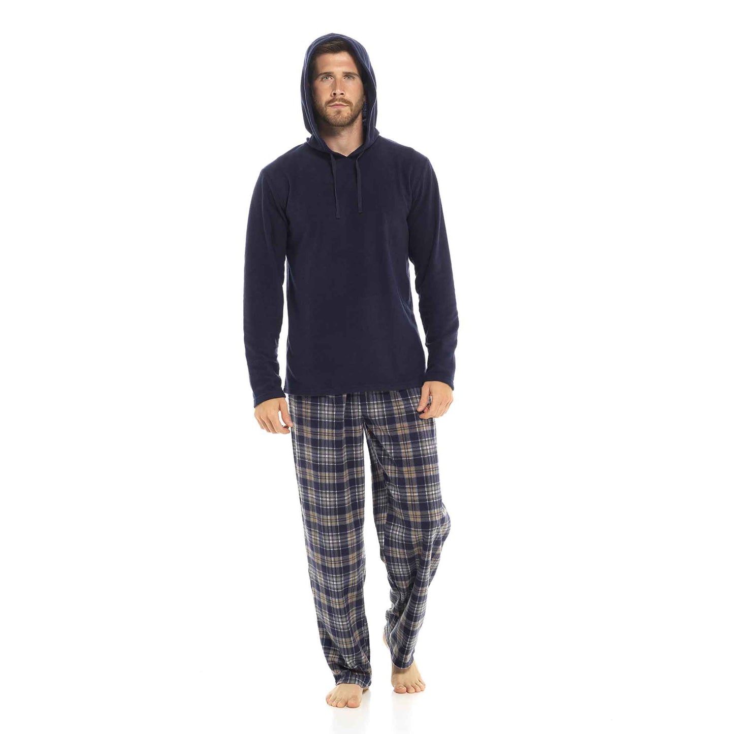Men's Winter Hooded Check Fleece Pyjama Set