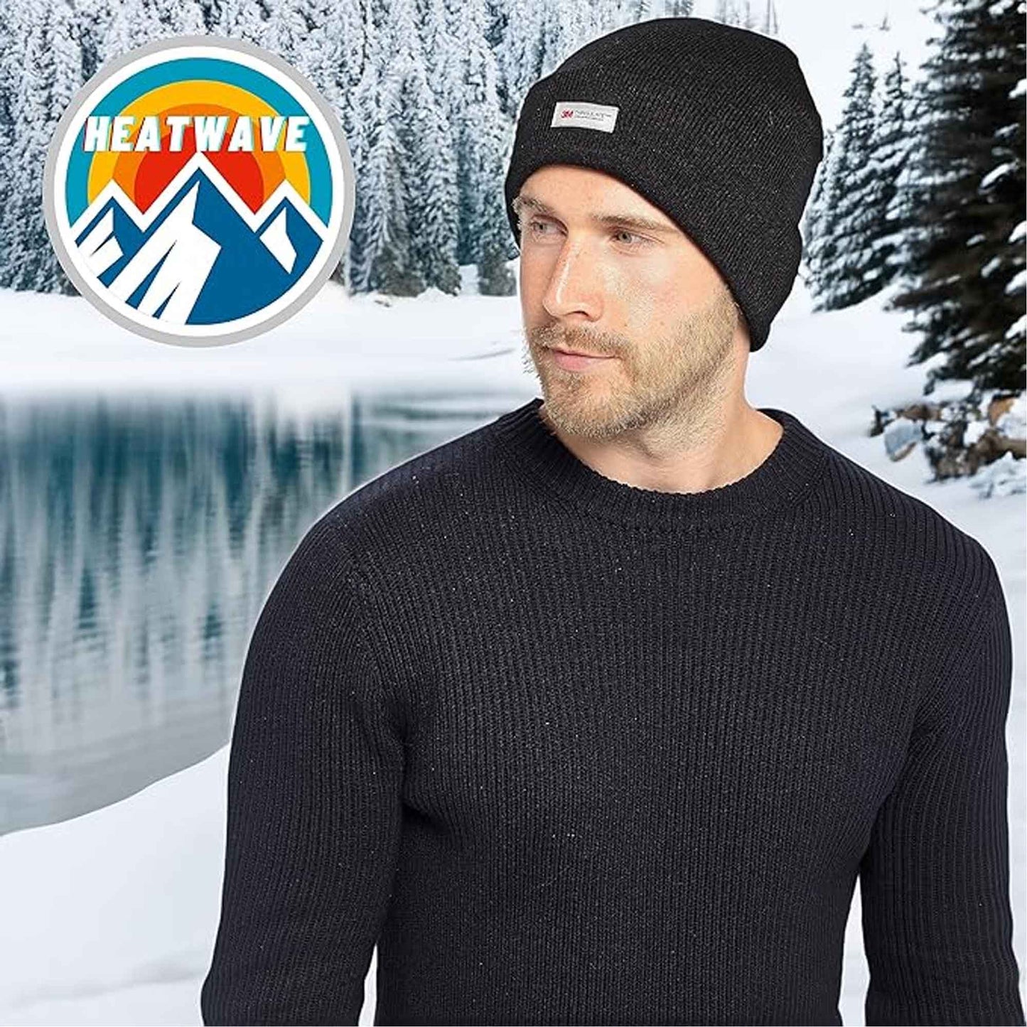 Pack of 2 Men's Winter Beanie Hats With Thinsulate Thermal Lining