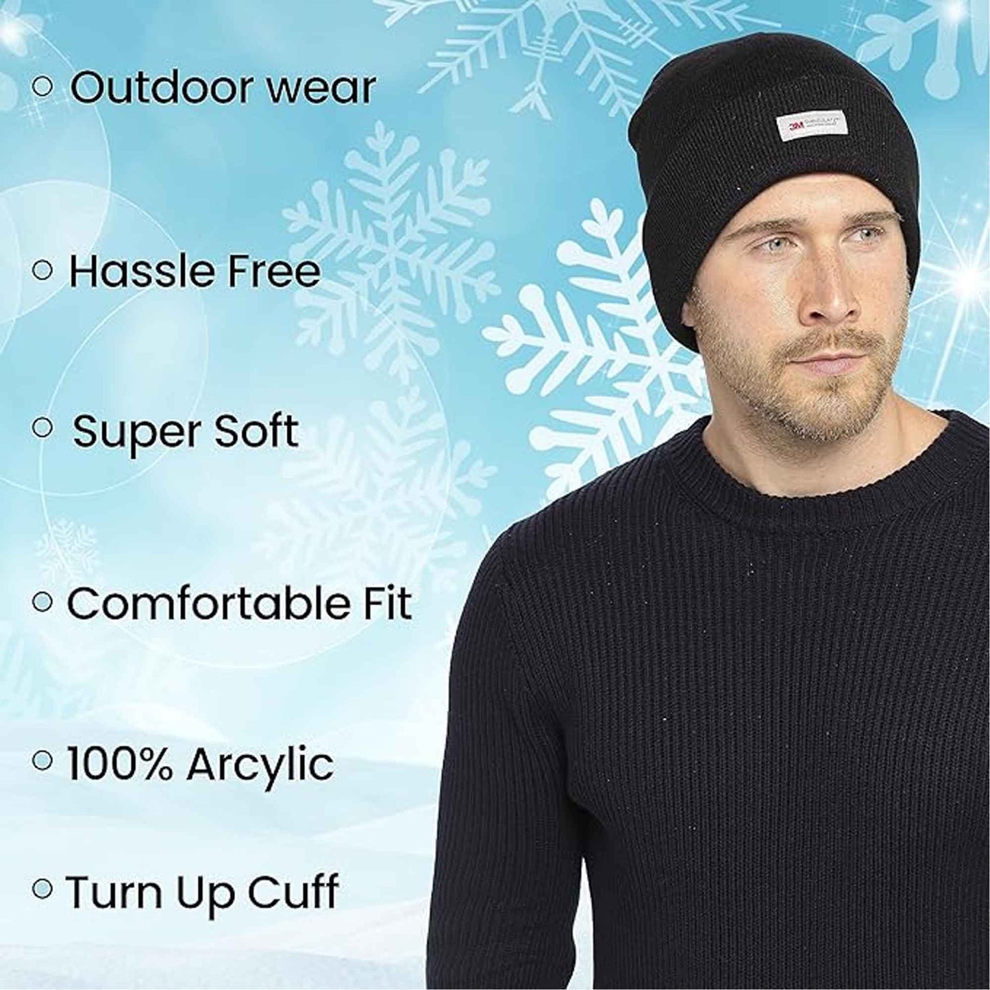 Pack of 2 Men's Winter Beanie Hats With Thinsulate Thermal Lining