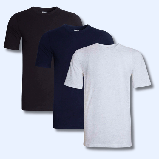 Pack of 3 Men's Plain T-Shirts Soft Breathable Cotton Polyester Blend Short Sleeve