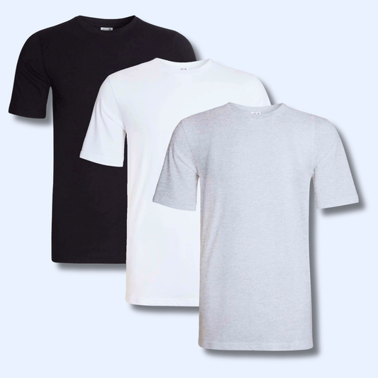 Pack of 3 Men's Plain T-Shirts Soft Breathable Cotton Polyester Blend Short Sleeve